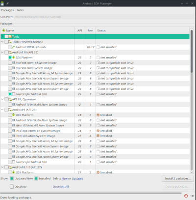Android SDK Manager in Eclipse in der Version 28 ...